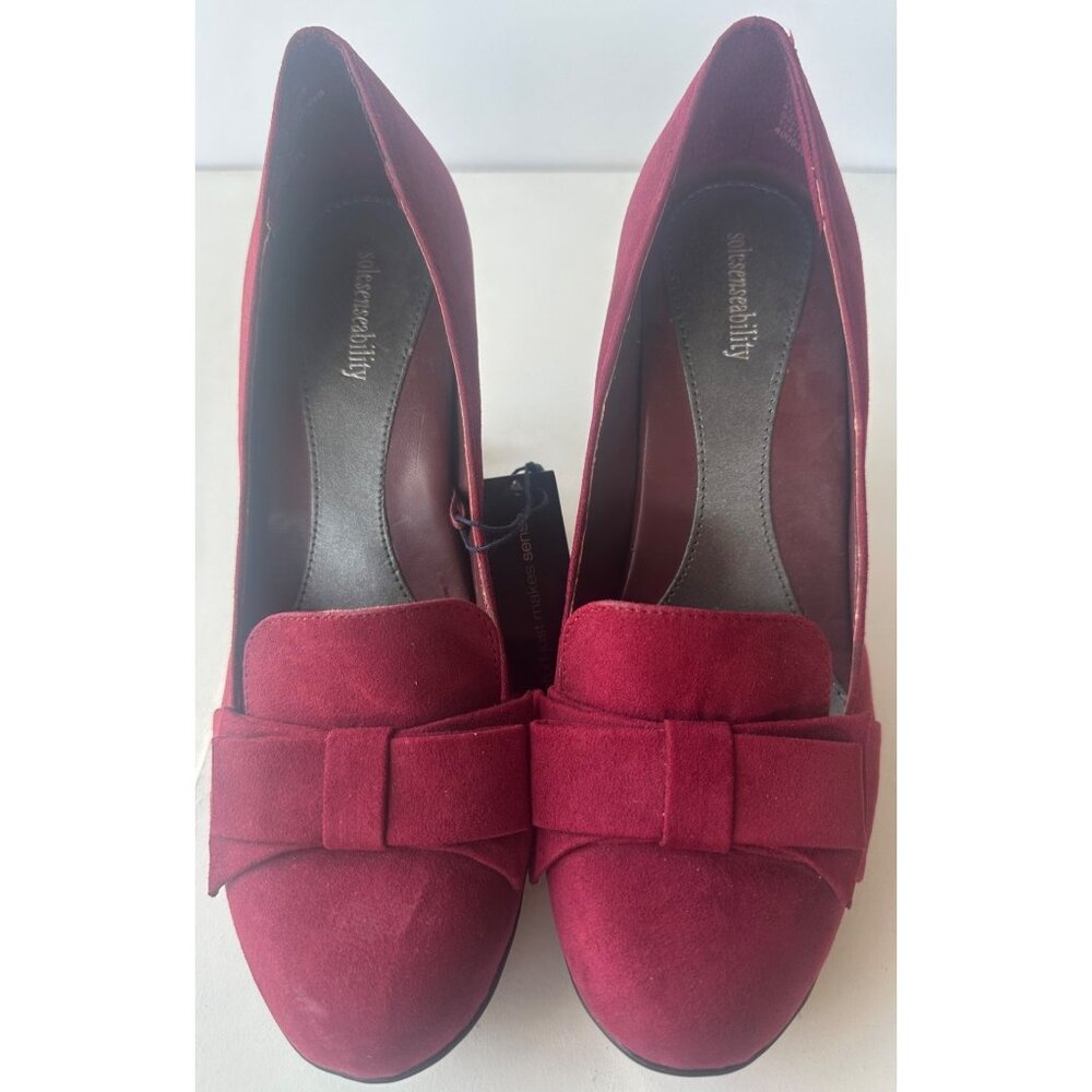 Solesenseability High Heeled Dress Shoes Slip On Red Velvet Women's Size 9.5M